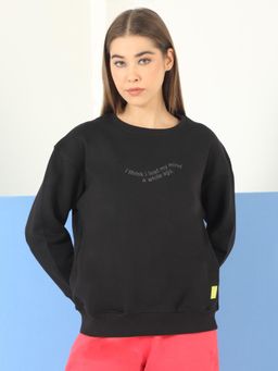 Sweet Dreams - Women Solid Sweatshirt Black