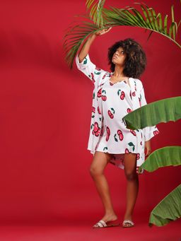 Noite Luxe - Cherry Pop Soft Satin Robe And Nightdress