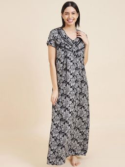 Sweet Dreams - Women Printed Night Dress Black