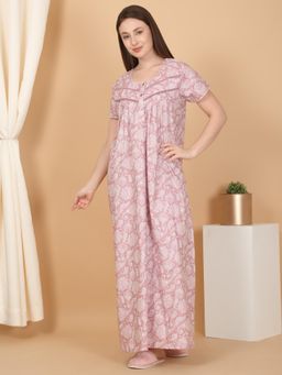 Sweet Dreams - Women Printed Full Length Night Dress Pink