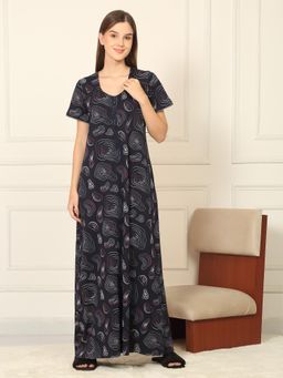 Sweet Dreams - Womens Abstract Printed Full Length Night Dress Navy Blue