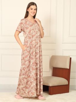 Sweet Dreams - Womens Printed Full Length Night Dress Brown