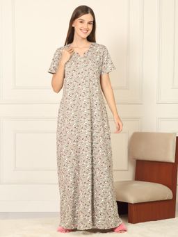 Sweet Dreams - Womens Floral Printed Full Length Night Dress Green