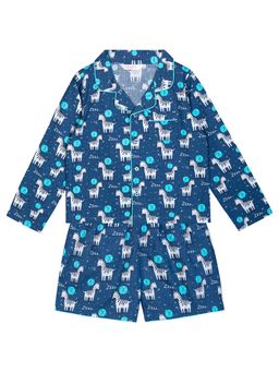 Budding Bees - Boys Unicorn Printed Night Suit Blue (Set of 2)