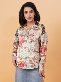KOTTY - Womens Relaxed Fit Printed Spread Collar Casual Shirt
