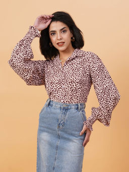 KOTTY - Womens Relaxed Fit Printed Spread Collar Casual Shirt