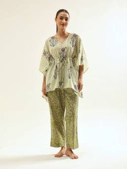 Jaipuri Banno - Green Kaftan and Pant Set