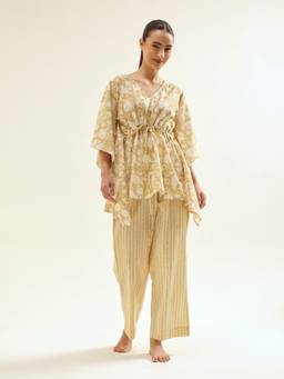 Jaipuri Banno - Mustard Kaftan and Pant Set