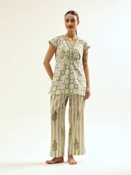 Jaipuri Banno - Sea- Green Top and Pant Set
