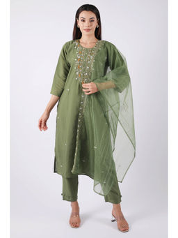 SHRUTI GOYAL - Forest Green Embroidered Kurta with Pant and Dupatta (Set of 3)
