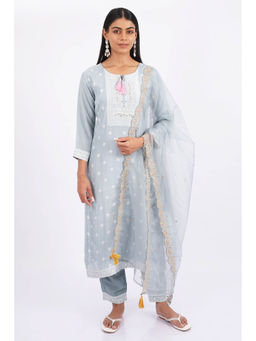 SHRUTI GOYAL - Blue Embroidered Kurta with Pant and Dupatta (Set of 3)