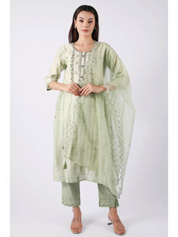 SHRUTI GOYAL - Pista Green Embroidered Kurta with Pant and Dupatta (Set of 3)