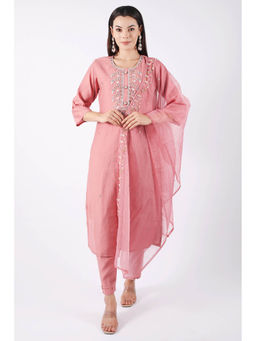 SHRUTI GOYAL - Pink Embroidered Kurta with Pant and Dupatta (Set of 3)