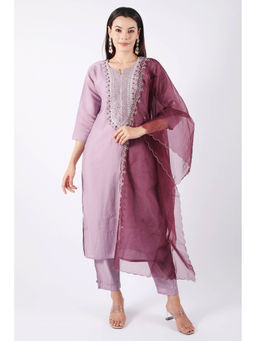SHRUTI GOYAL - Lavender Embroidered Kurta with Pant and Dupatta (Set of 3)