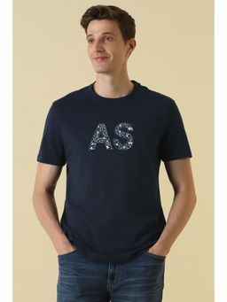 Allen Solly - Men Navy Print Crew Neck T-Shirt