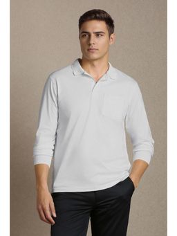 Louis Philippe - Men White Solid Collar Neck Polo T-Shirt
