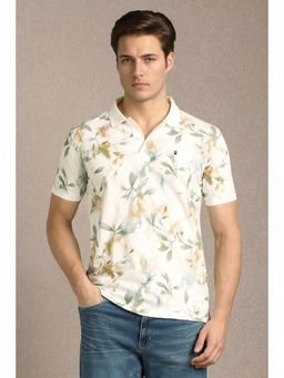 Louis Philippe - Men White Print Collar Neck Polo T-Shirt