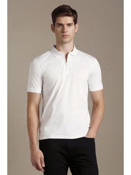 Louis Philippe - Men White Textured Collar Neck Polo T-Shirt