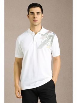 Louis Philippe - Men White Graphic Print Collar Neck Polo T-Shirt
