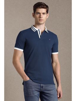 Louis Philippe - Men Navy Solid Collar Neck Polo T-Shirt
