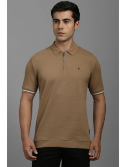 Louis Philippe - Men Khaki Textured Collar Neck Polo T-Shirt
