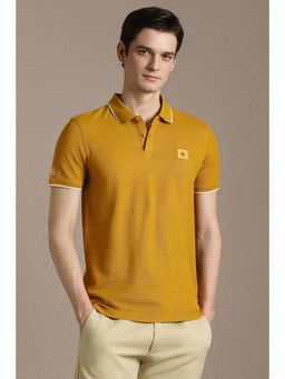 Louis Philippe - Men Yellow Ochre Textured Collar Neck Polo T-Shirt