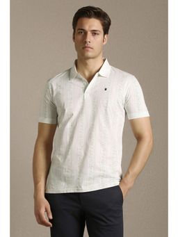 Louis Philippe - Men White Print Collar Neck Polo T-Shirt