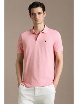 Louis Philippe - Men Pink Textured Collar Neck Polo T-Shirt