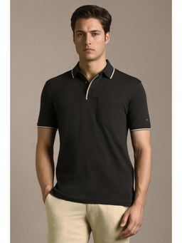 Louis Philippe - Men Black Solid Collar Neck Polo T-Shirt