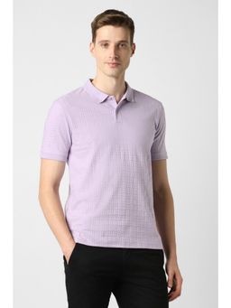 Peter England - Men Lilac Textured Collar Neck Polo T-Shirt