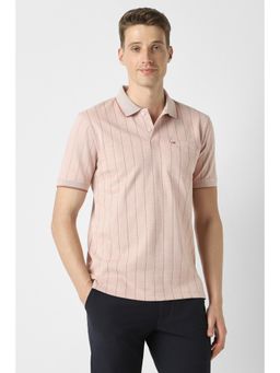 Peter England - Men Pink Stripe Collar Neck Polo T-Shirt