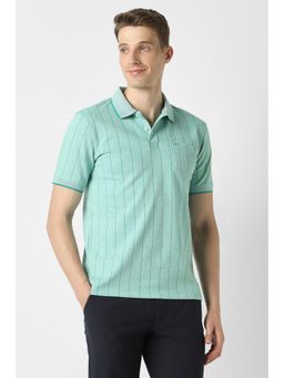 Peter England - Men Green Stripe Collar Neck Polo T-Shirt