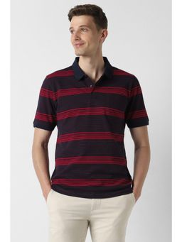 Peter England - Men Navy Stripe Collar Neck Polo T-Shirt