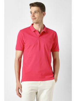 Peter England - Men Pink Solid Collar Neck Polo T-Shirt
