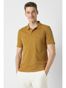 Peter England - Men Yellow Solid Collar Neck Polo T-Shirt