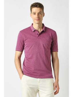 Peter England - Men Pink Solid Collar Neck Polo T-Shirt