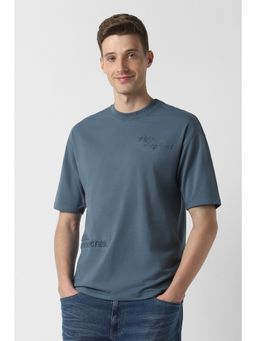 Peter England - Men Blue Print Crew Neck T-Shirt