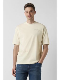 Peter England - Men Cream Print Crew Neck T-Shirt