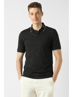 Peter England - Men Black Solid Collar Neck Polo T-Shirt