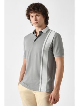 Van Heusen - Men Grey Stripe Collar Neck Polo T-Shirt