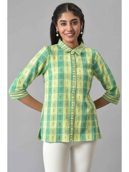 Aurelia - Green Printed Shirt Collar Kurti