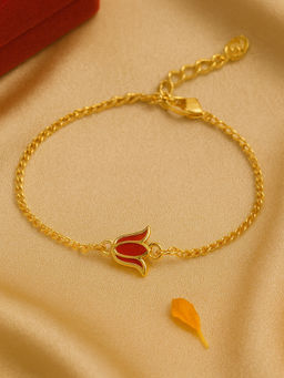 Estele - Adjustable Classy Gold Plated Red Lotus Charm Chain Bracelet