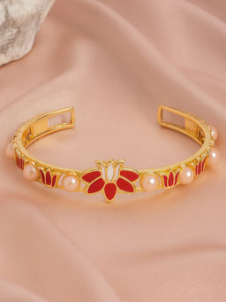Estele - Exquisite Gold Plated Red Lotus Pearl Kada