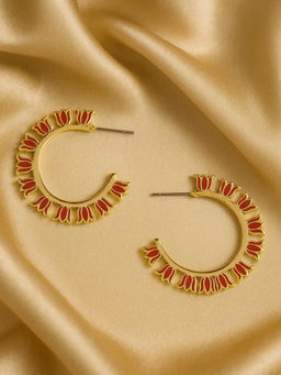 Estele - Graceful Red Lotus Motif Half Hoop Earrings