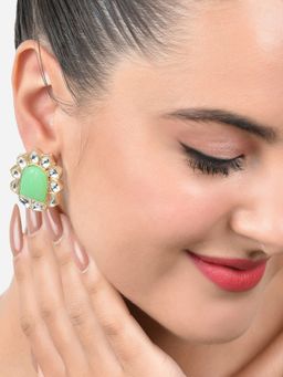 Zaveri Pearls - Green Stone Ethnic Kundan Studs Earring-ZPFK15366