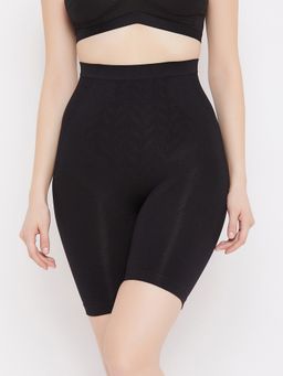 Secrets By ZeroKaata - Women Solid Tummy & Thigh Control Seamless Tummy Tucker Shapewear - Black