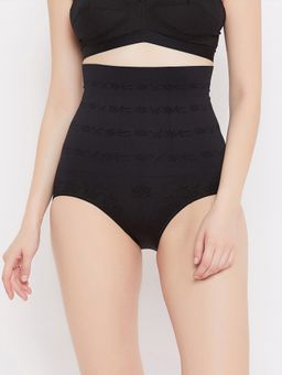Secrets By ZeroKaata - Women Solid High-waist Seamless Tummy Tucker Shapewear - Black