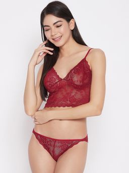Secrets By ZeroKaata - Women Solid Lingerie Set - Maroon