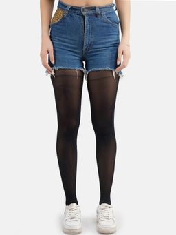 Secrets By ZeroKaata - Black Self Design Semi Sheer Pantyhose Stockings For Women