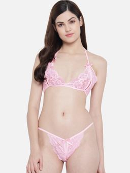 Secrets By ZeroKaata - Women Pink Lace Lingerie Set